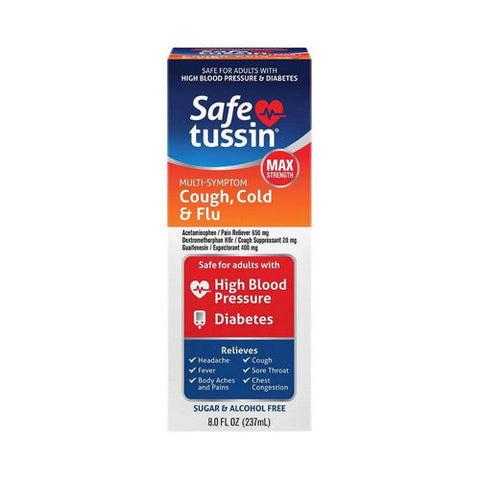 Safetussin, Max Strength Multi Symptom Cough Cold And Flu Liquid Cherry Menthol, 8 Oz Safetussin