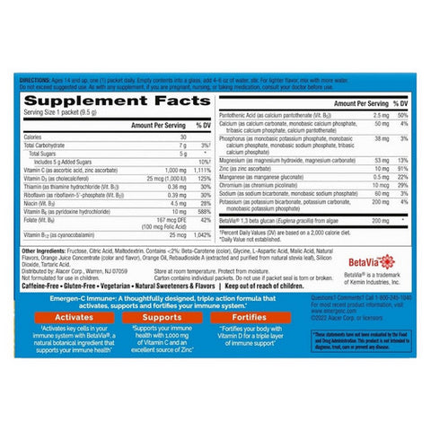 Emergen-C, Immune+ Fizzy Drink Mix Packets Super Orange, 30 Count Emergen-C