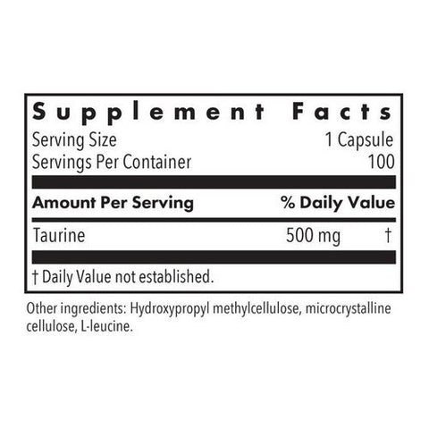 Nutricology/ Allergy Research Group, Taurine, 500 MG, 100 Veg Caps