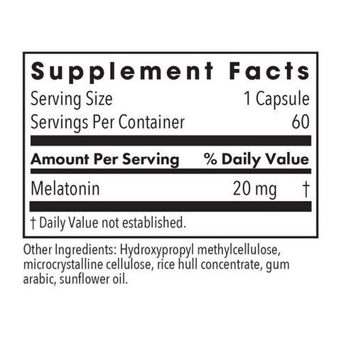 Nutricology/ Allergy Research Group, Melatonin High Potency Melatonin, 20 Mg, 60 Veg Caps