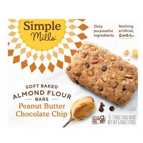 Simple Mills, Soft Baked Almond Flour Bars Peanut Butter Chocolate Chip, 5.99 Oz (Case Of 6) Simple Mills