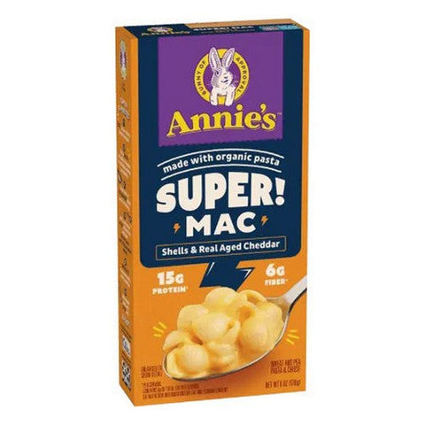 Annie's Homegrown, Super Mac Protein Mac And Cheese Shells Real Aged Cheddar, 6 Oz (Case Of 12) Annie's Homegrown