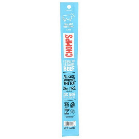 Chomps, Grass Fed Jerky Meat Sea Salt Beef Stick Mild, 1.15 Oz(Case Of 24) Chomps