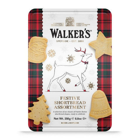 Walkers, Assorted Shortbread Cookie Reindeer Tin, 8.8 Oz(Case Of 6) Walkers