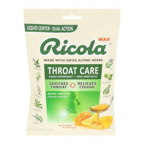 Ricola, Max Throat Care Honey Lemon Drops, 34 Count(Case Of 3) Ricola