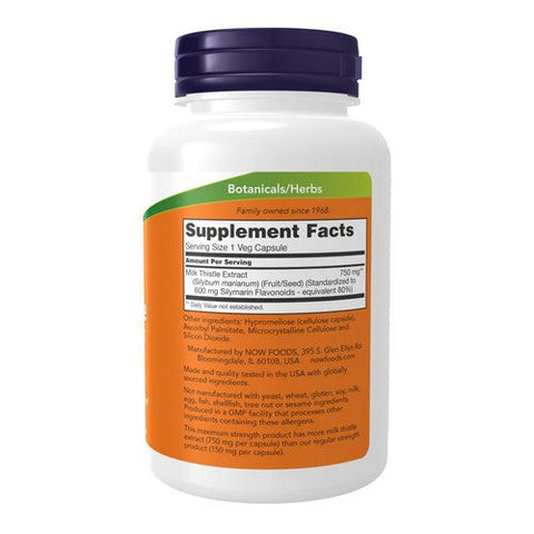 Now Foods, Milk Thistle Extract Maximum Strength Silymarin, 750 Mg, 90 VegCaps Now Foods