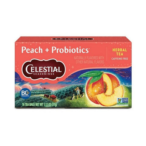 Celestial Seasonings, Peach + Probiotics Herbal Tea Caffeine Free, 16 Bags