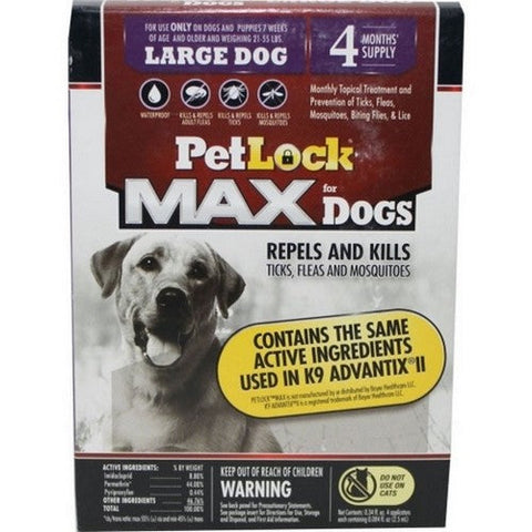 Petlock Max, Petlock Max Flea & Tick Control For Dogs, 21-55 Lbs / 4 Pack Petlock Max