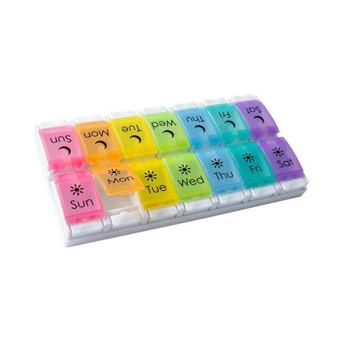 Ezy Dose, Push Button 7-Day Pill Case Am Pm Rainbow, 1 Count Ezy Dose