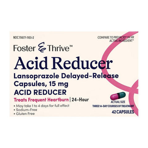 Foster And Thrive, Acid Reducer Lansoprazole Delayed-Release, 15 Mg, 42 Capsules Foster And Thrive