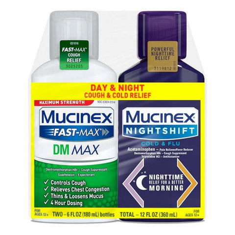 Mucinex, Mucinex Fast Max DM Max And Nightshift Cold And Flu Liquid, 12 Oz Mucinex