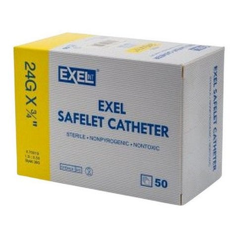 Exel, Disposable Safelet IV Catheters 24G X .75, 50 Count Exel