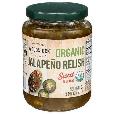 Woodstock, Organic Sweet N Spicy Jalapeno Relish, 16 Oz (Case Of 6) Woodstock