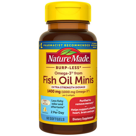 Fish Oil Minis Extra Strength Burp Less Softgels 60 Count (Case Of 3) by Nature Made