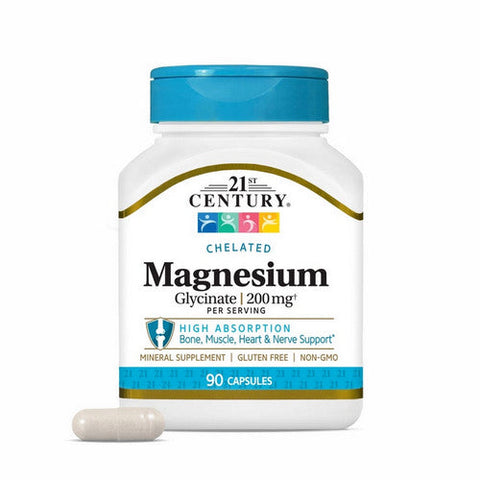 21st Century, Chelated Magnesium Glycinate, 200 Mg, 90 Caps 21st Century