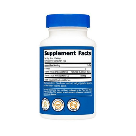 Nutricost, Vitamin K2 Plis Vitamin D3, 100 Mcg/5000 IU, 120 Softgels Nutricost