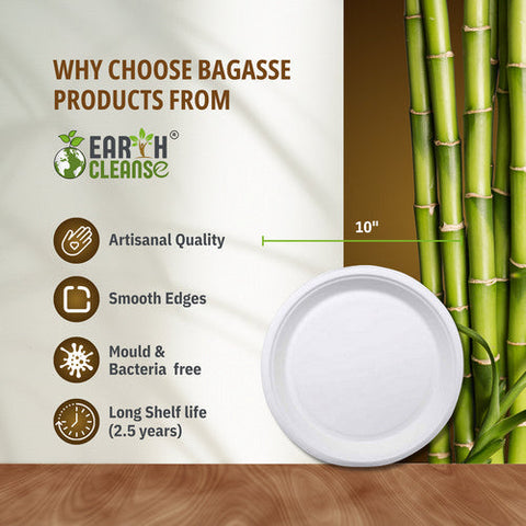 Earth Cleanse, 10" Round Bagasse Plates Premium, 750 Pack Earth Cleanse