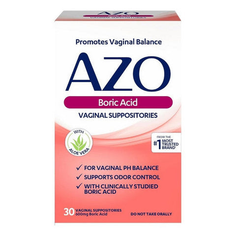 Azo, Boric Acid Vaginal Suppositories With Aloe, 30 Count Azo