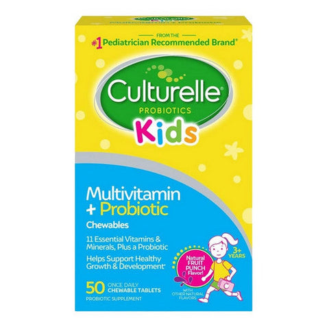 Culturelle, Kids Multivitamin + Probiotic Chewable Tablets Natural Fruit Punch, 50 Count Culturelle