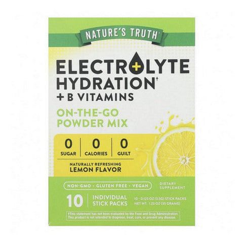 Nature's Truth, Electrolyte Hydration + B Vitamins On-The-Go Powder Mix Stick Packs Lemon, 10 Sticks Nature's Truth