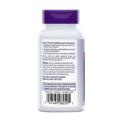 Natrol, Biotin Fast Dissolve Strawberry Flavor, 10,000 Mcg, 250 Tabs Natrol