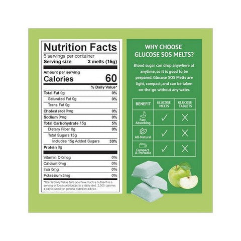 Glucose SOS, Glucose Oral Melts Green Apple, 5 Count Glucose SOS