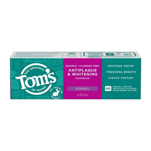 Antiplaque & Whitening Fluoride Free ToothPaste Fennel 4.5 Oz by Tom's Of Maine
