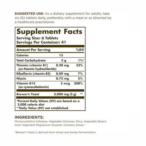 Solgar, Brewer'S Yeast 7 1/2 Grains With Vitamin B12, 250 Tabs Solgar