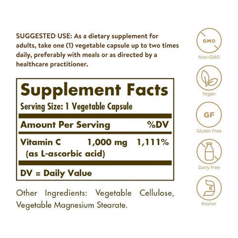 Solgar, Vitamin C, 1000 mg, 250 V Caps Solgar