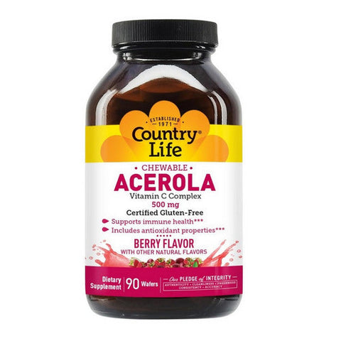 Country Life, Chewable Acerola Vitamin C Complex Berry, 500 MG, 90 Wafers Country Life