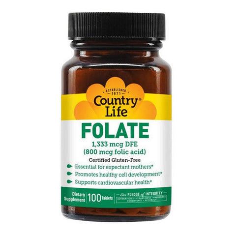 Country Life, Folic Acid, 800 MCG, 100 Tabs Country Life
