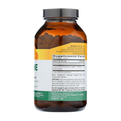 Country Life, L-Lysine with B-6, 500 MG, 250 Caps Country Life