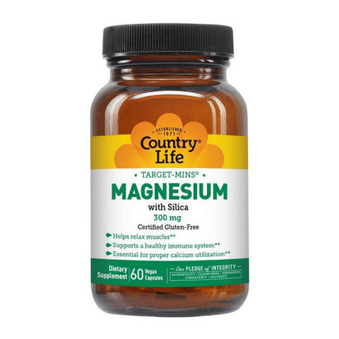Country Life, Target-Mins Magnesium With Silica, 300 MG, 60 Veg Caps Country Life