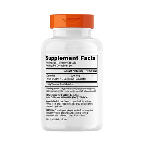 Doctors Best, L-Carnitine Fumarate With Biosint Carnitine, 855 mg, 60 Veggie Caps Doctors Best