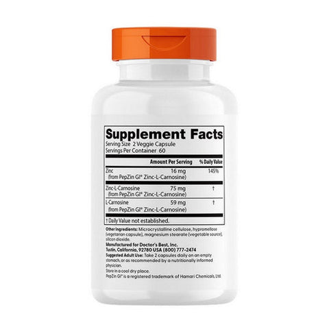 Doctors Best, PepZin GI Zinc Carnosine Complex, 16 mg, 120 Veggie Caps Doctors Best