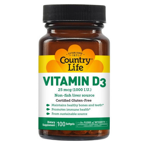 Country Life, Vitamin D3, 1000 IU, 100 Softgels Country Life