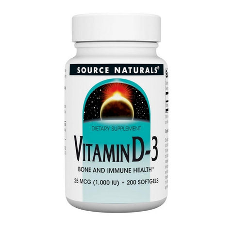 Source Naturals, Vitamin D-3 1000 IU, 200 softgels Source Naturals