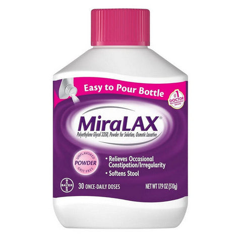 Miralax, Polyethylene Glycol 3350 Osmotic Laxative Powder Unflavored, 17.9 Oz Miralax