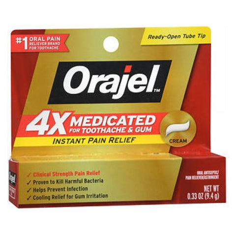 Orajel, 4X Medicated Toothache And Gum Cream Maximum Strength, 0.33 Oz Orajel