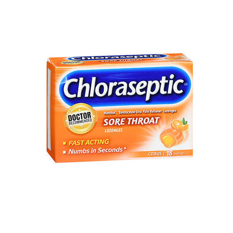 Chloraseptic, Benzocaine Oral Pain Reliever Sore Throat Lozenges Citrus, 18 Count Chloraseptic