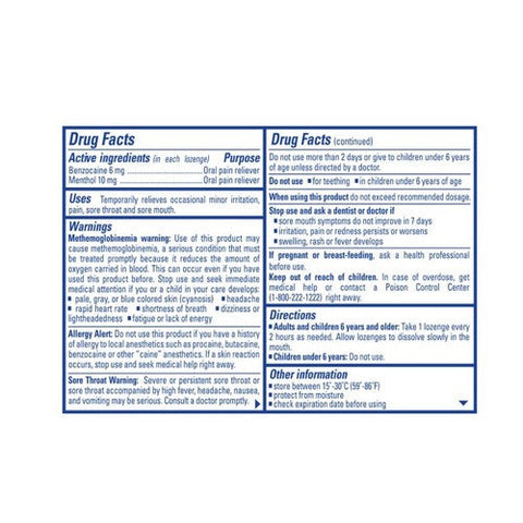 Chloraseptic, Benzocaine Oral Pain Reliever Sore Throat Lozenges Citrus, 18 Count