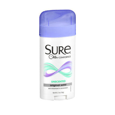 Sure, Anti-Perspirant And Deodorant Original Solid Unscented, 2.7 Oz Sure