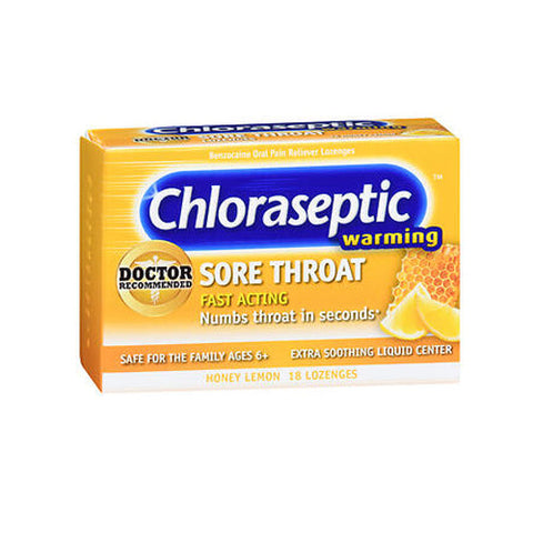 Chloraseptic, Benzocaine Oral Pain Reliever Sore Throat Lozenges Honey Lemon, 18 Count Chloraseptic