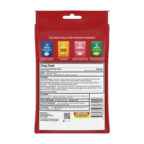 Halls, Cough And Throat Relief Drops Cherry, 30 Count Halls