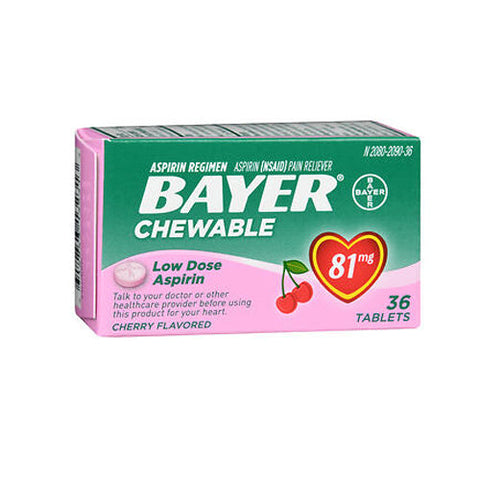 Bayer, Low Dose Aspirin Regimen Pain Reliever Chewable Tablets Cherry, 81 Mg, 36 Count Bayer